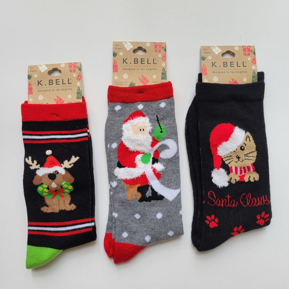 K. Bell Womens Christmas 3 Pairs Socks Size 9-11  NWT